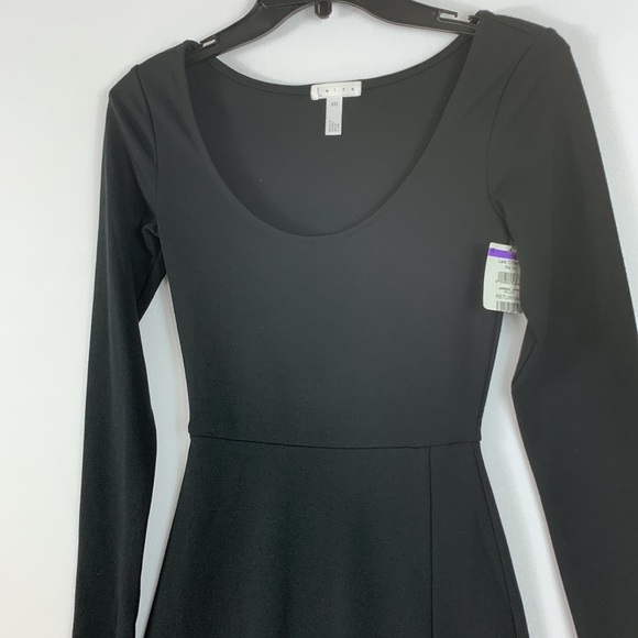 Leith NWT Nordstroms Long Sleeve Black Jersey Knit Dress Soaring slit - Picture 6 of 7